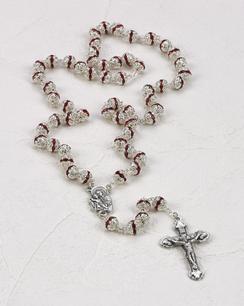 7MM RED CRYSTAL ROSARY